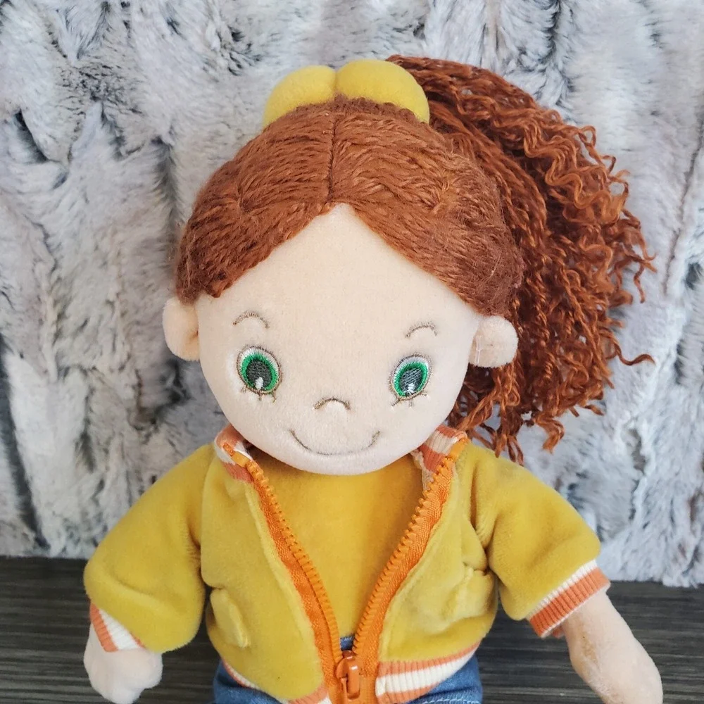 People Pals Curly Red Hair Plush Doll Wearing Jean‎ Skirt Yellow Jacket 13